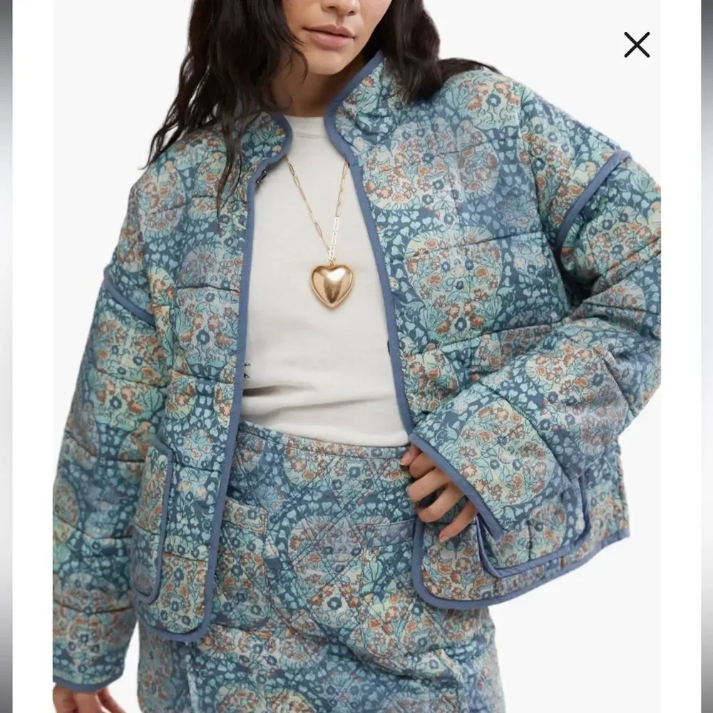 Free People Women's Chloe Cotton Floral Quilted Jacket Size Small - Picture 1 of 10